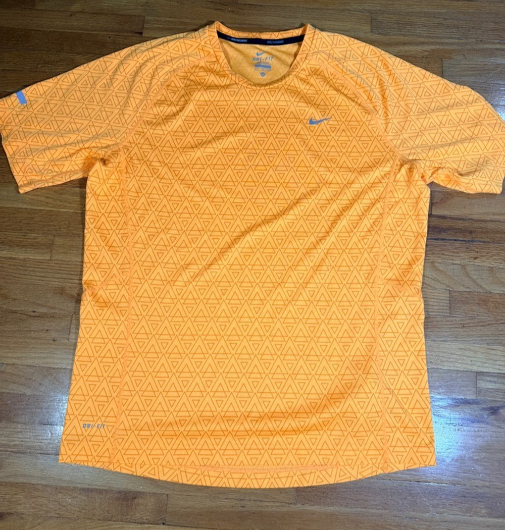 Nike Running Dri-FIT Shirt Men’s XL Orange Geometric Print Athletic